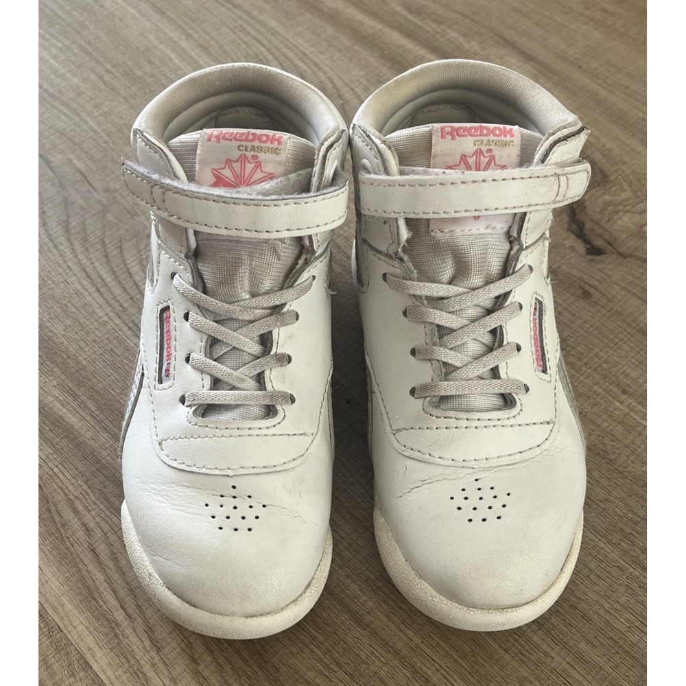 Reebok Freestyle HI Evergreen White Pink Toddler Girls Sneakers Sz 10 HQ3923
